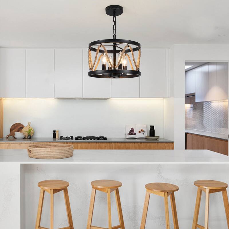 4-Light Circle Rustic Hanging Candlestick Linear Chandelier Lighting Fixture for Kitchen Island