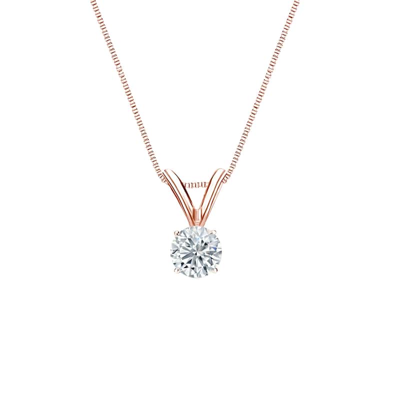 Auriya 14-karat Gold 0.20ctw Round Solitaire Lab Grown Diamond Necklace 4-Prong Basket (D-E VVS) - 0.2 - Rose