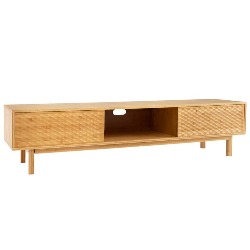 Costway 63" Bamboo TV Stand with 3 Storage Cubes Sliding Doors Mid - See Details