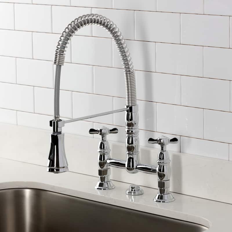 Kingston Brass Essex Double-Handle Wall-Mount Pre-Rinse Bridge Kitchen Faucet