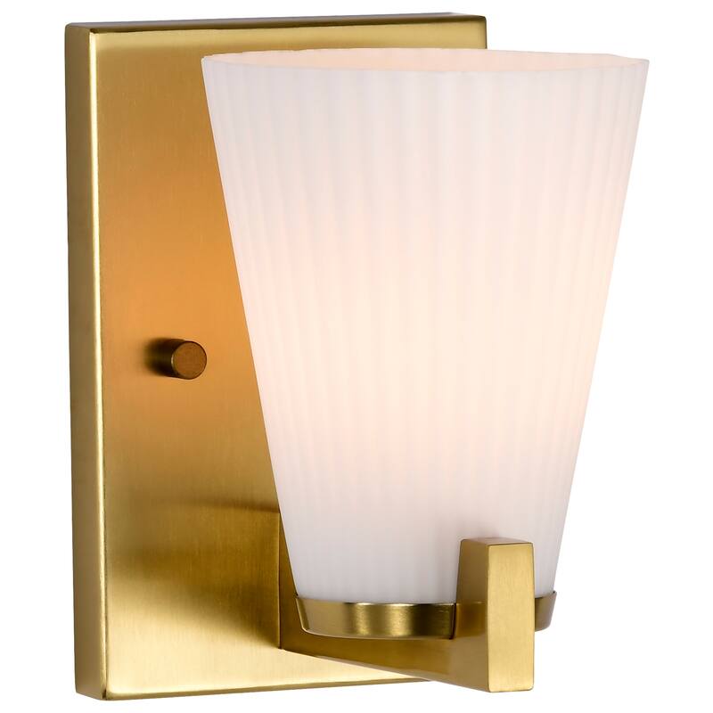 Royale 1 Light Vanity Burnished Brass Finish Ribbed White Glass - Burnished Brass