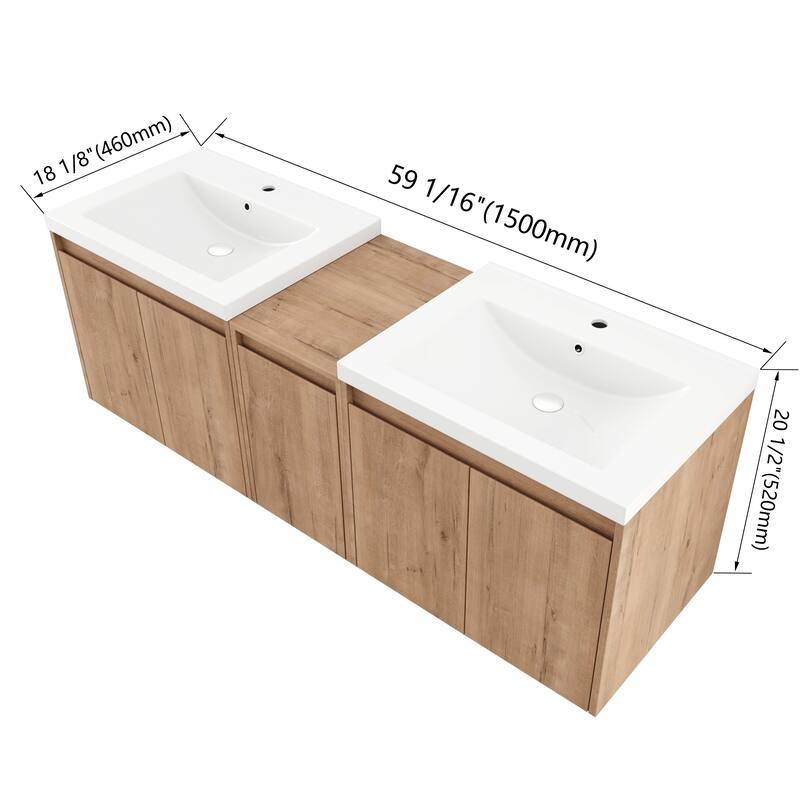 Beingnext 24"/36"/48"/60" Bathroom Vanity with Resin Sink, Floating Bathroom Vanity with Soft Close Doors
