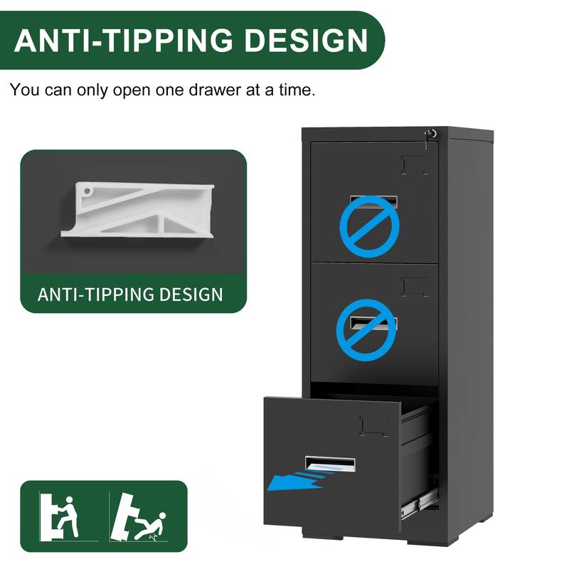 3 Drawer Metal Vertical File Cabinet with Lock and Card Slot File Cabinet for A4 Legal/Letter Size Narrow File Cabinet Locked