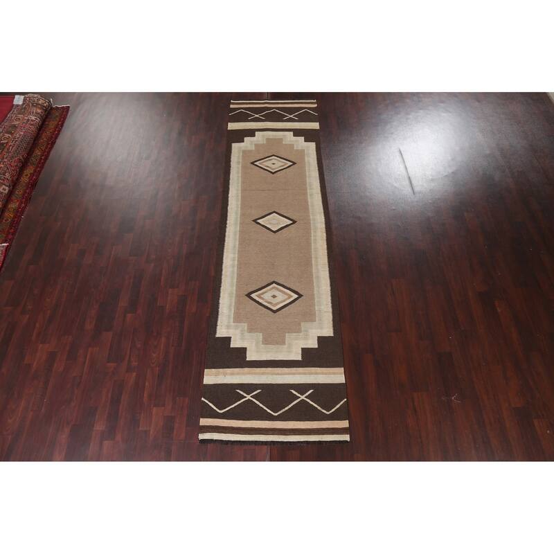 Natural Dye Kilim Oriental Staircase Runner Rug Hand-woven Wool Carpet - 3'5" x 12'8"