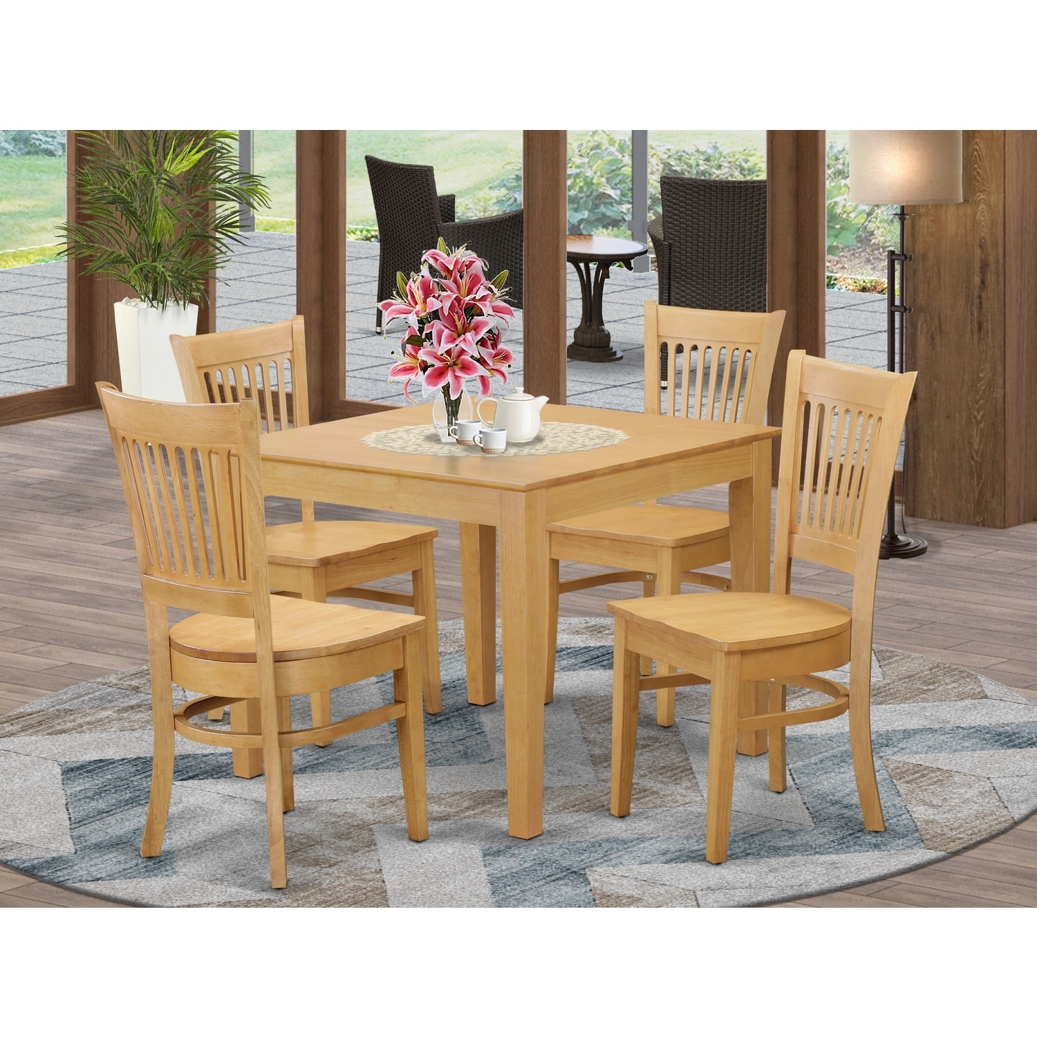 5-Piece Natural Oak Finish Solid Wood Top - Dining Room Set - Seats 4
