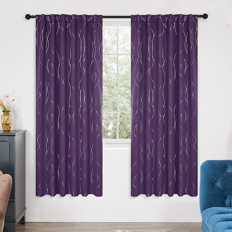 Deconovo Back Tab Silver Lines with Dots Curtain Panel Pairs(2 Panel)