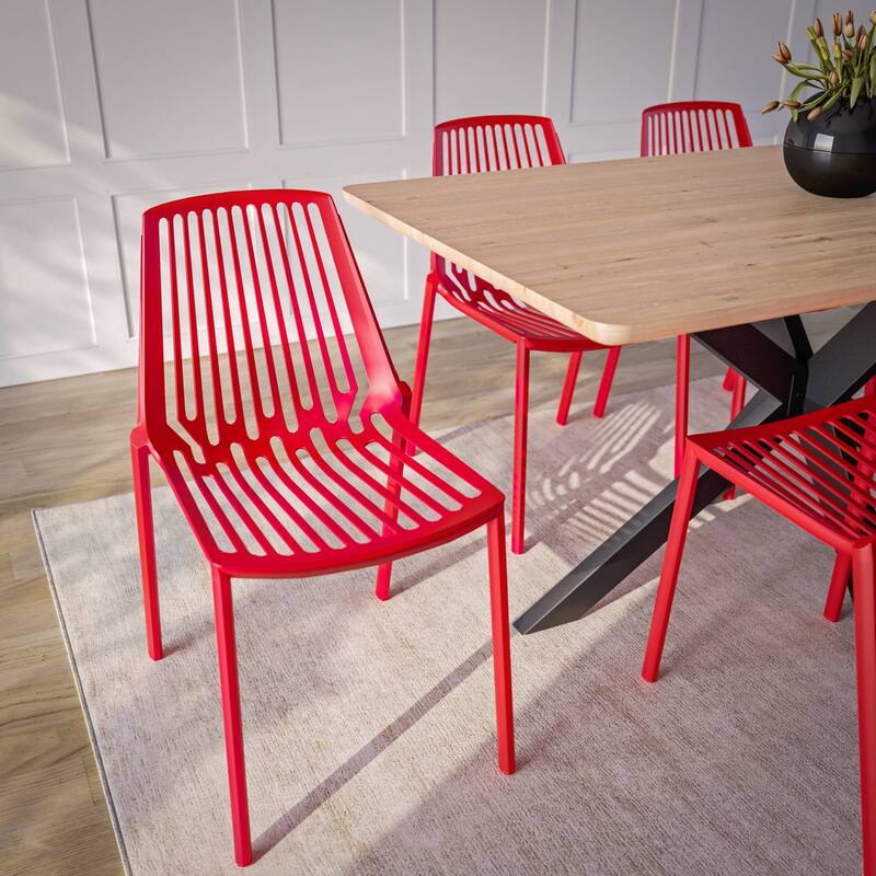 LeisureMod Acken Mid-Century Modern Plastic Dining Chair, Set of 4 - 30.7"