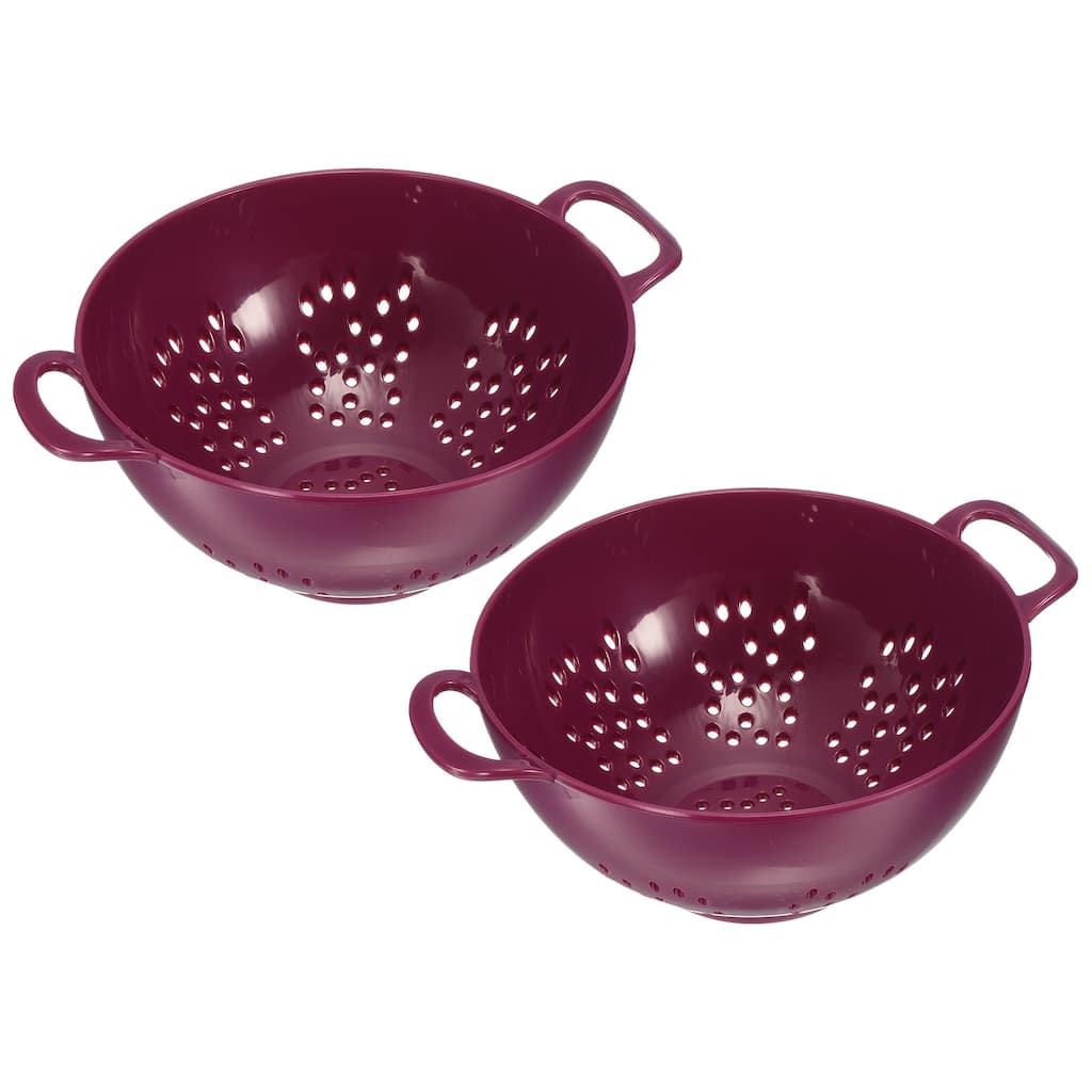 Mini Food Strainer Plastic Colander For Fruits Veggies Pasta(2PCS) - Purple - 19cm x 14.8cm x 7.5cm
