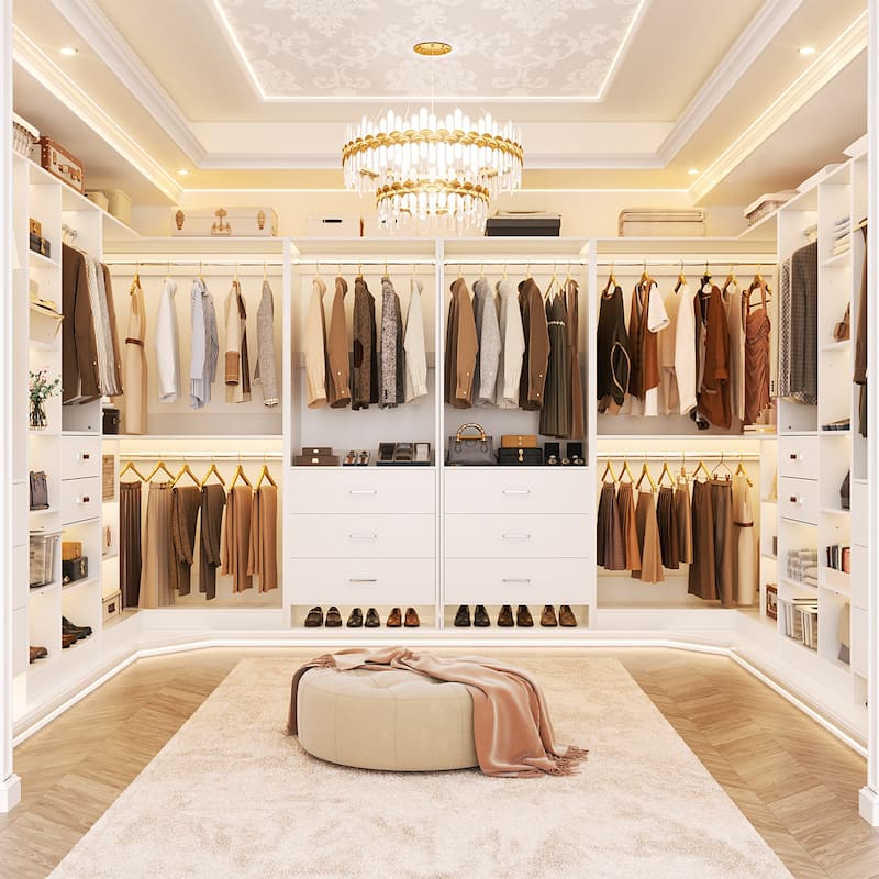 Rackcog Set of 5 Large Closet System with Drawers, Coner Closet Organizers with Hanging Rods and Shelves