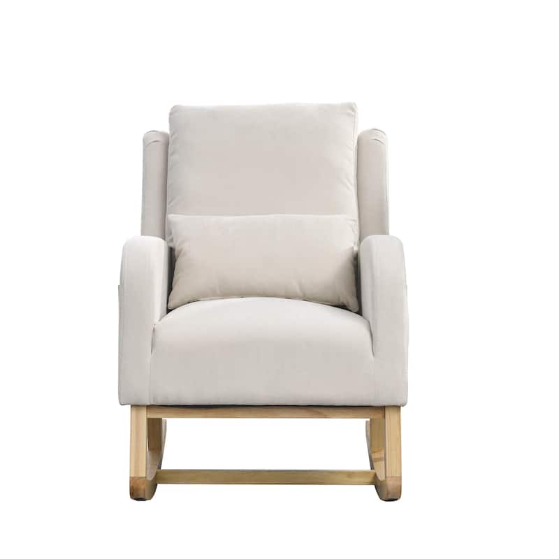 Roomfitters Rocking Chair with High Back, Lumbar Pillow and Side Pockets, Modern Accent Armchair for Living Room