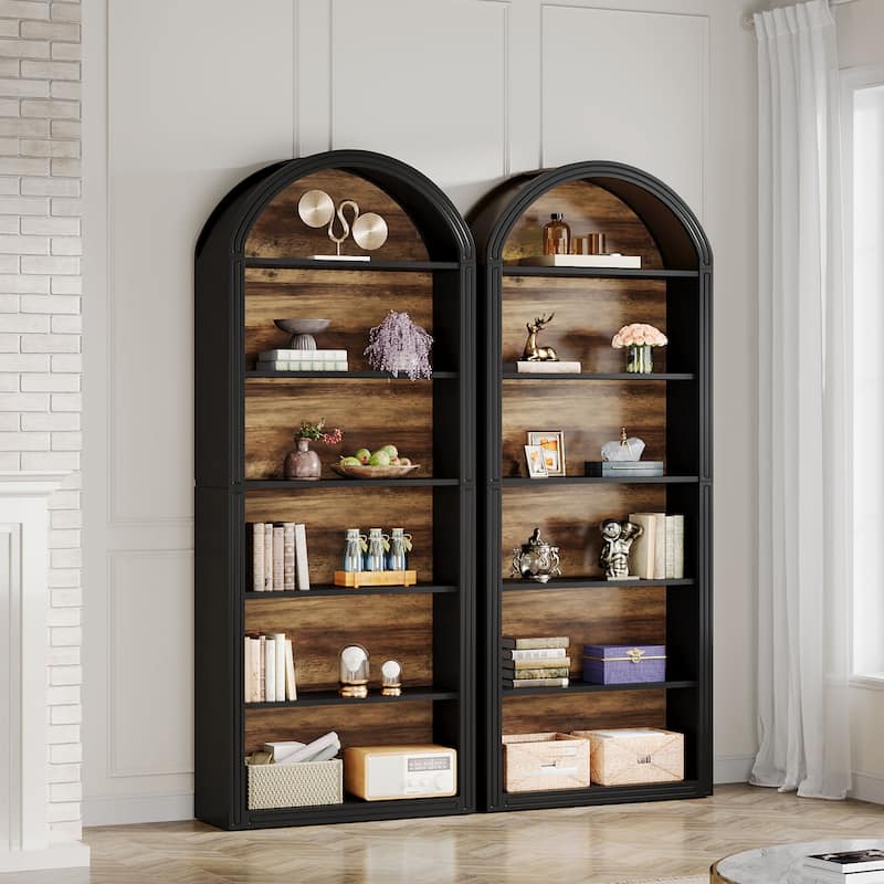 75.98" Tall Arched Bookcase with 6 Storage Shelves - 11.81"D x 31.5"W x 75.98"H