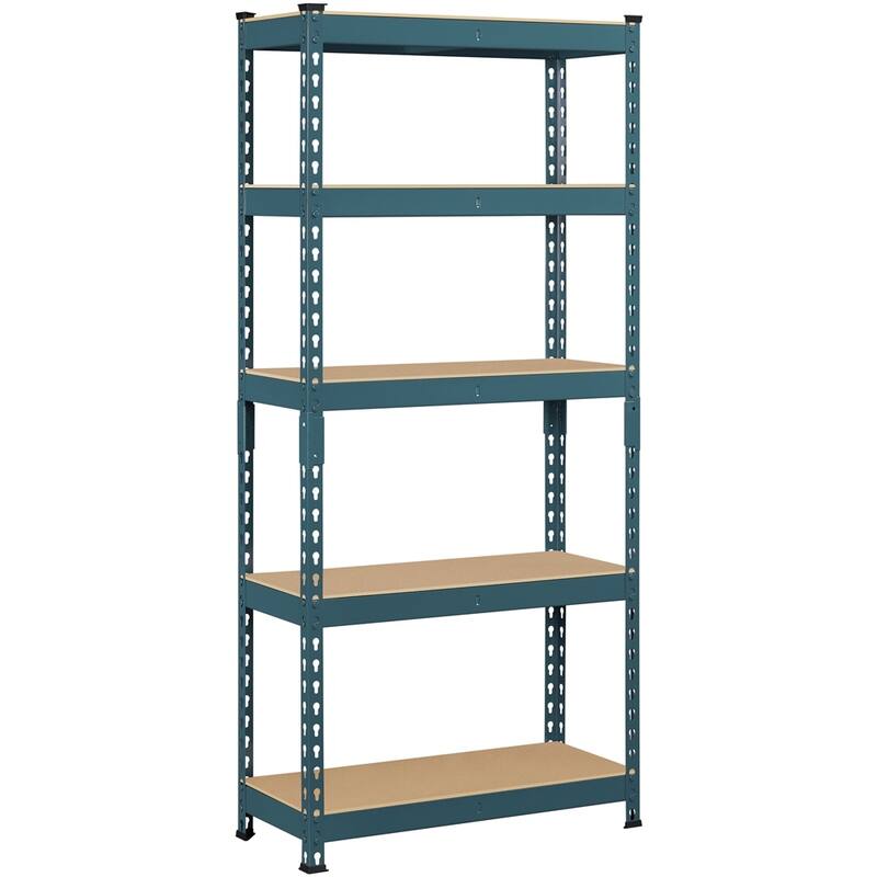 Yaheetech 5 Tiers Boltless Storage Shelf 330lb Capacity for Each Tier,Metal Frame MDF Wood Boards - Neptune Blue