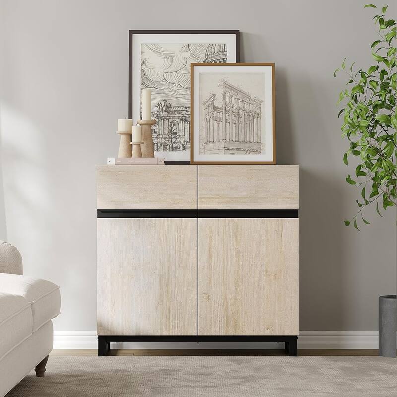 WAMPAT Storage Cabinet, Modern Sideboard with Adjustable Shelf and Metal Base