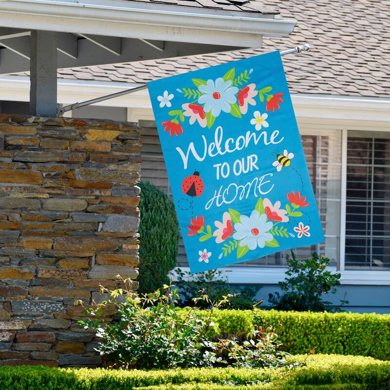 Welcome to Our Home Blue Floral Outdoor House Flag 28" x 40"