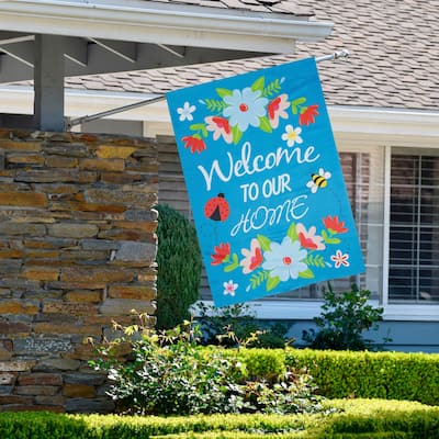 Welcome to Our Home Blue Floral Outdoor House Flag 28" x 40"