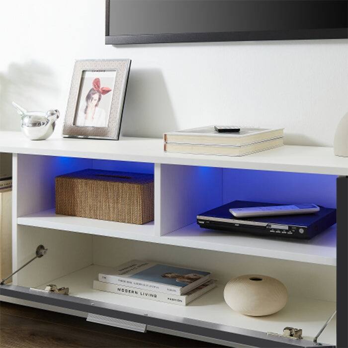 WHITE+GRAY morden TV Stand with LED Lights high glossy front TV Cabinet