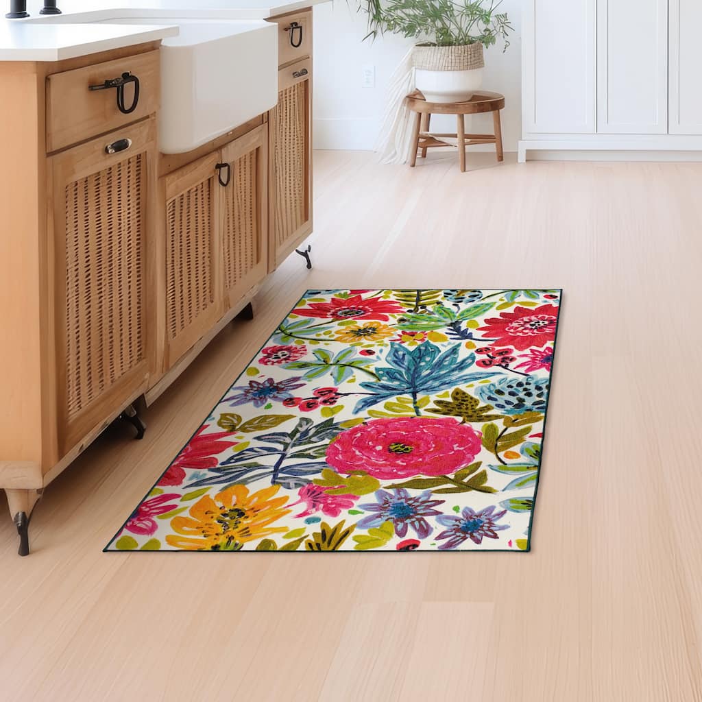 My Magic Carpet Machine Washable Rug Floral Bloom Multicolor