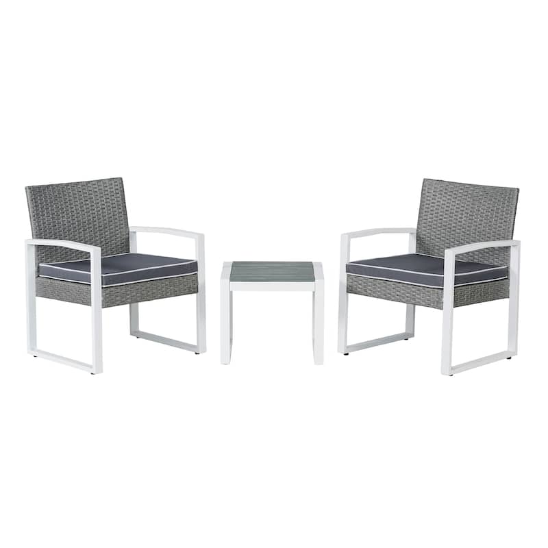 Elina 3-Piece Modern Coastal Faux Wicker Conversation Outdoor Patio Set, by JONATHAN Y - Gray