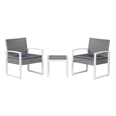 Elina 3-Piece Modern Coastal Faux Wicker Conversation Outdoor Patio Set, by JONATHAN Y