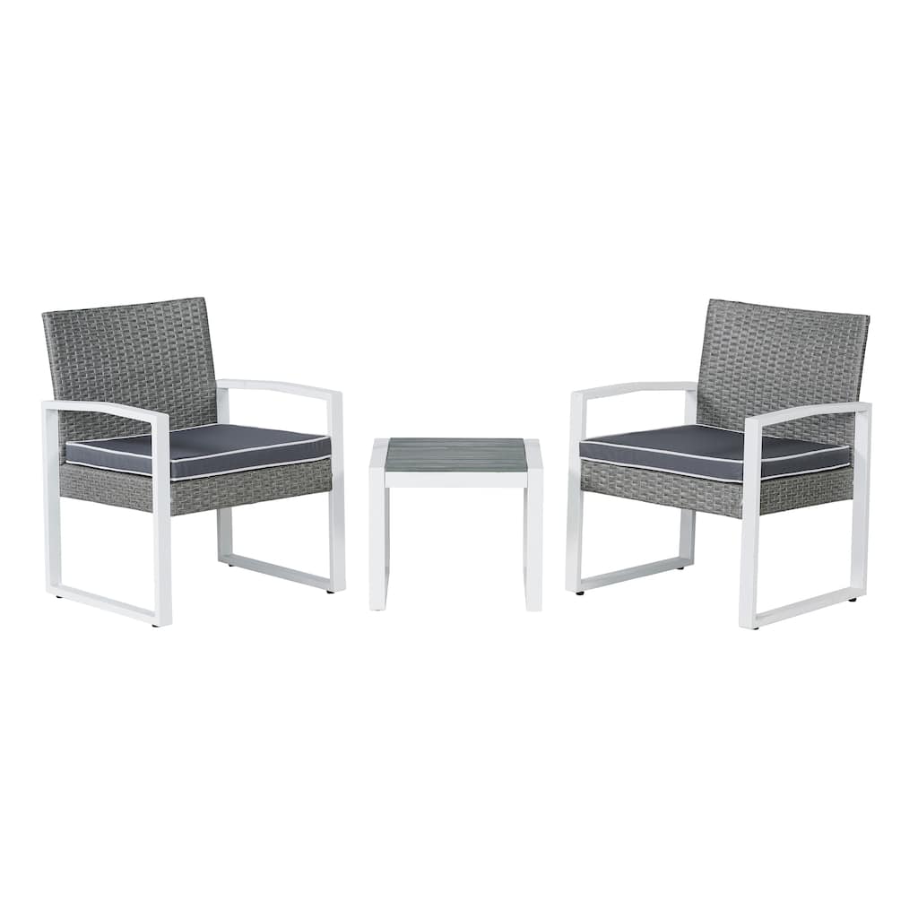 Elina 3-Piece Modern Coastal Faux Wicker Conversation Outdoor Patio Set, by JONATHAN Y