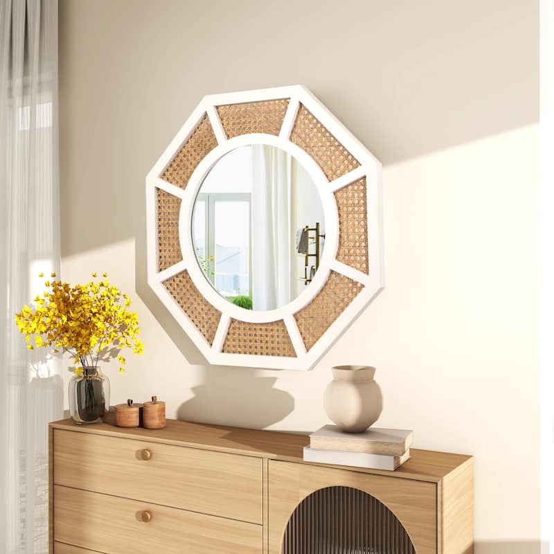 Rattan Wall Mirror Boho Mirror - 24"×24"