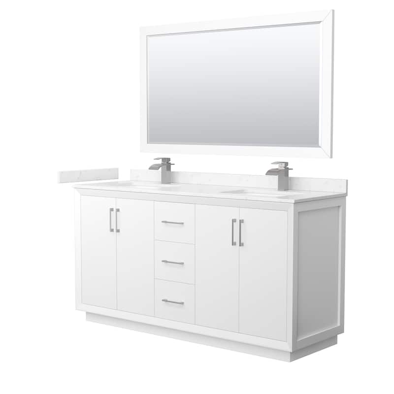 Wyndham Collection WCF414166D-VCA-UNSM58 Strada 66" Free Standing - White / Carrara Cultured Marble Top / Brushed - Painted