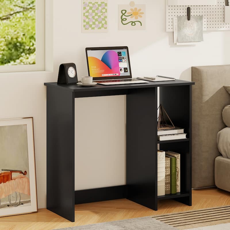 Small Computer Desk with Storage Shelves White and Black Engineered Wood Study Writing Table for Home Office