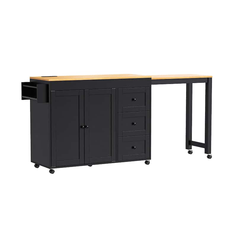 Extendable Dining Table, Rolling Kitchen Island with Power Outlet, Kitchen Storage Cabinet with Adjustable Shelve