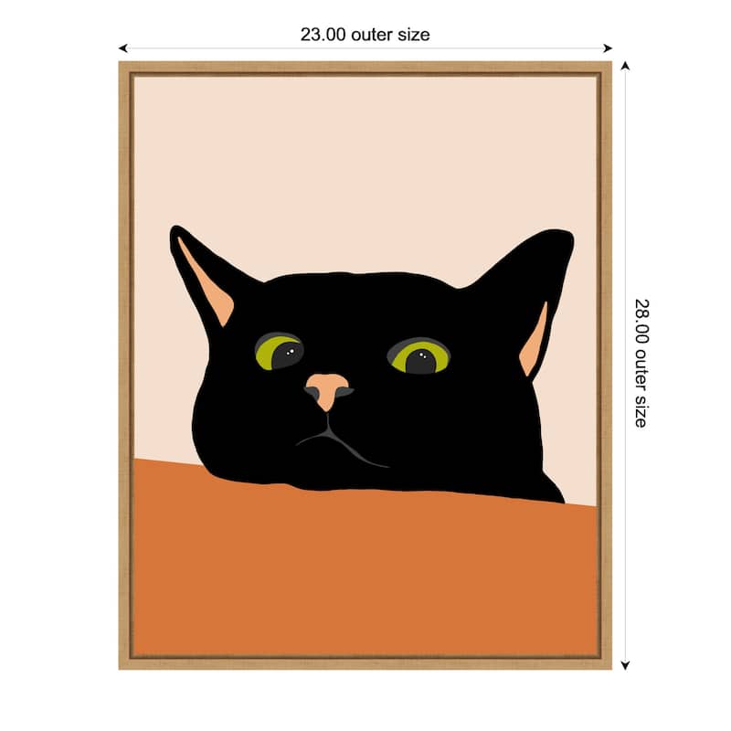The Curious Cat by Uma Gokhale Framed Canvas Wall Art Print - 23 x 28 in