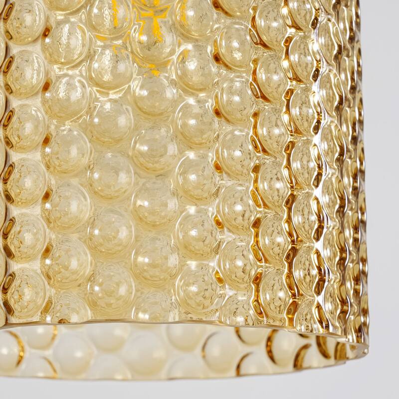 1/3-Light Modern Glam Bell-Shaped Adjustable Island Pendant Light with Clear/Blue/Amber Textured Glass