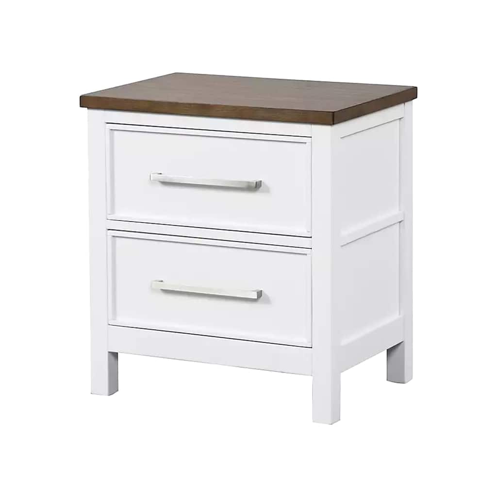Tela Nightstand, 2 Drawers, Metal Handles, 25 Inch, White Pinewood