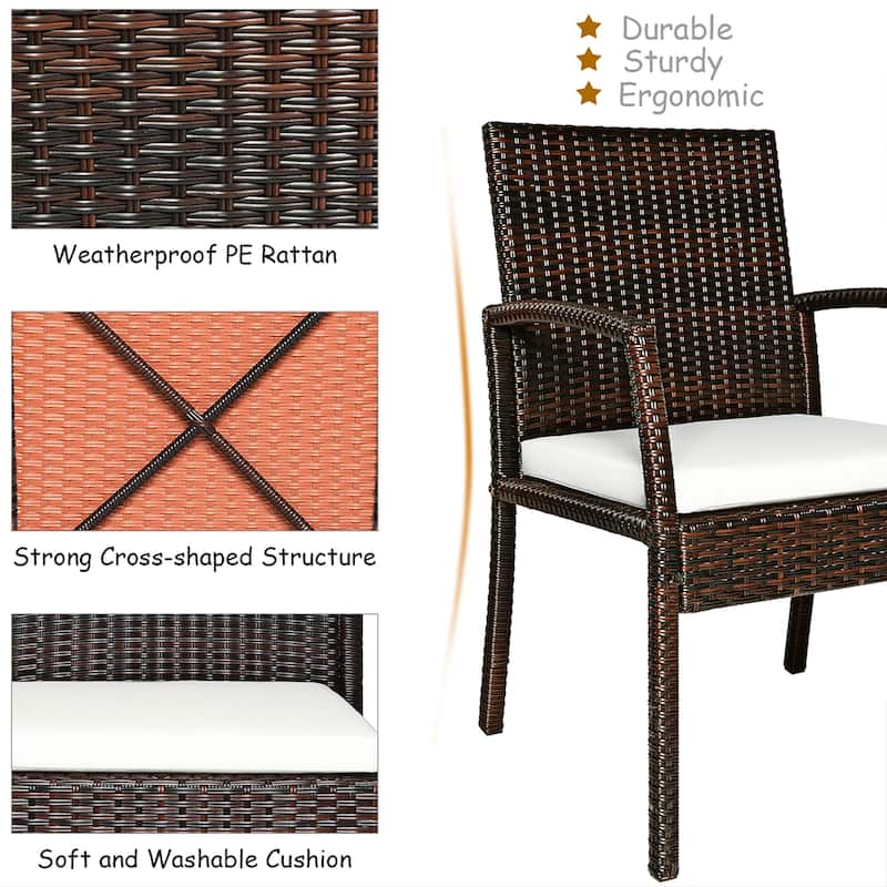 7-pcs Outdoor Rattan Dining Chair and Table Set w/ Umbrella Hole