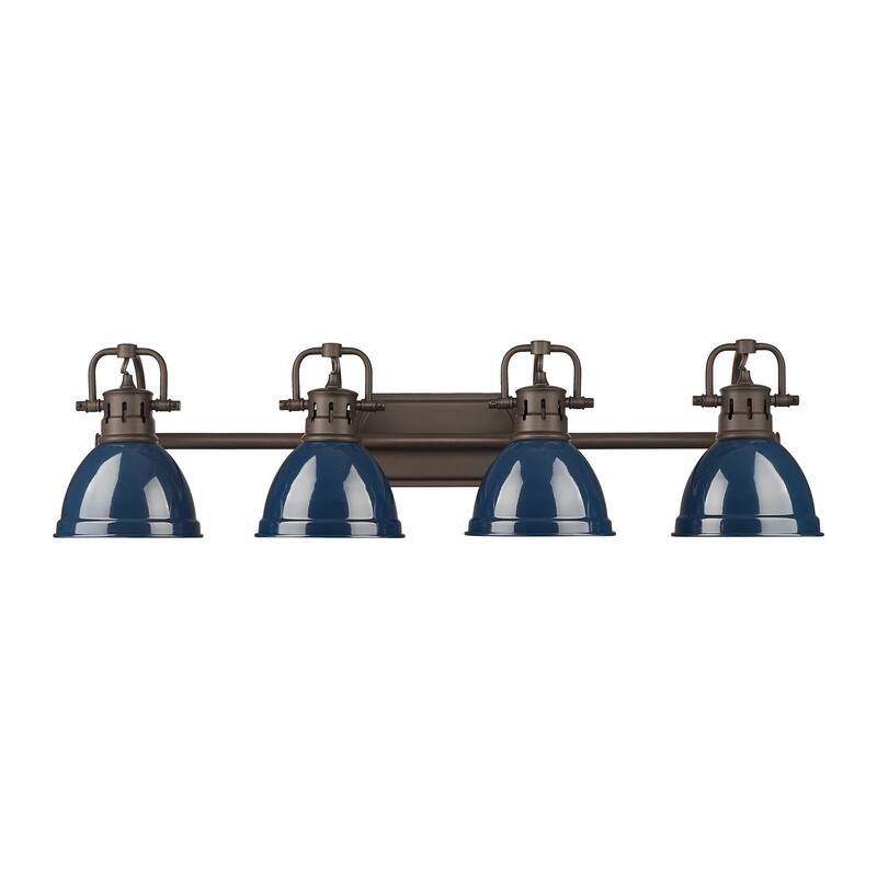 Yep by Golden Lighting Duncan 4-light Vanity in Rubbed Bronze and Navy Blue shade