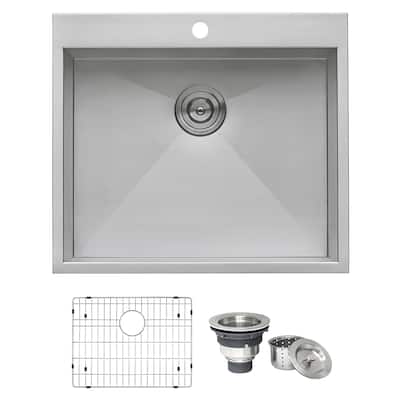 Ruvati 25" Drop-in Topmount 16 Gauge Stainless Steel Single Bowl Kitchen Sink - RVH8010 - 25" X 22"