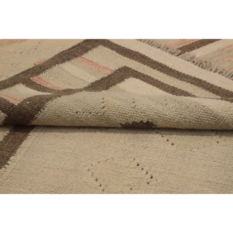 Hand Woven Oriental 100% Wool Carpet Southwestern Tribal Beige & Ivories Kilim Area Rug - 8' 8'' X 5' 10''