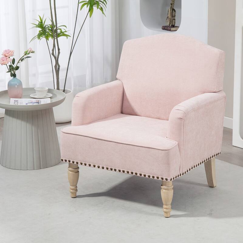Comfortable Upholstered Armchair with Sturdy Wooden Frame - Pink
