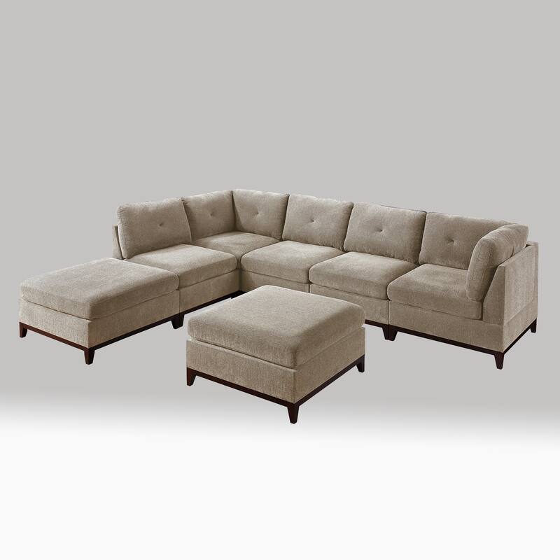 7 Piece Chenille Fabric Modular Sectional Sofa and Ottoman Set