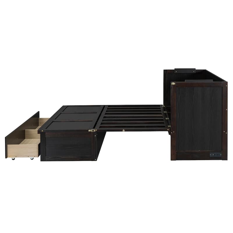 Queen Size Murphy Bed with USB Port and a Large Drawer, Murphy Bed for Small Space