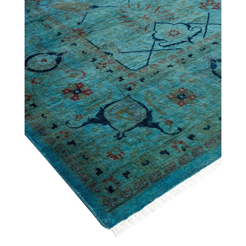Overton Hand Knotted Wool Vintage Inspired Modern Contemporary Overdyed Blue Area Rug - 6' 1" x 9' 5"