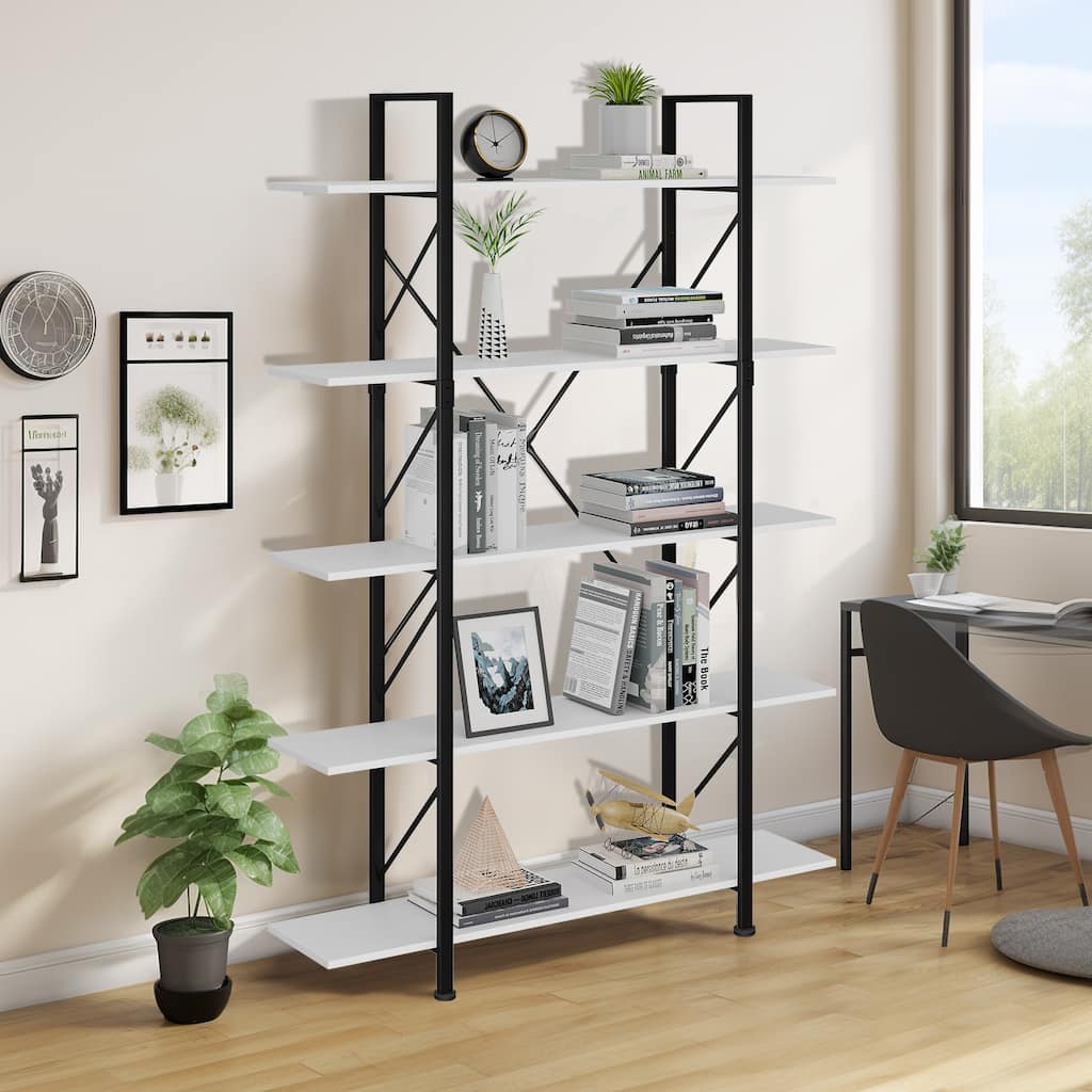 Moasis Industrial 5-Tier Bookshelf Vintage Large Bookcase Display Rack 5 Shelves for Living Room