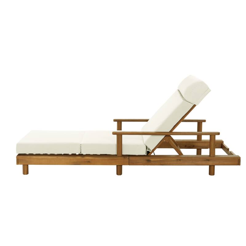 Christopher Knight Home - Modern Indoor/Outdoor Acacia Wood 4-Fold Adjustable Chaise Lounge with Water-Resistant Cushion