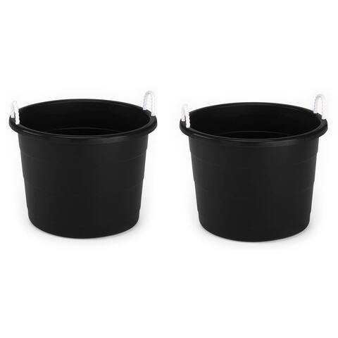 Homz 18 Gallon Plastic Utility Storage Bucket Tub w/ Rope Handles, Black, 2 Pack
