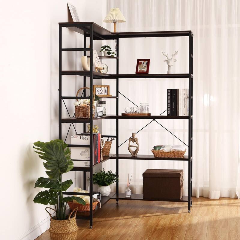 5-Tiers Corner Bookcase with Curved Panels