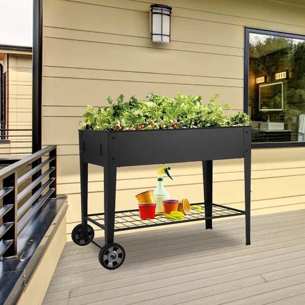 Kinbor 12 Grids Elevated Metal Planter Box Raised Garden Bed with 2 Wheels&Storage Shelf - 43inch. Opens flyout.