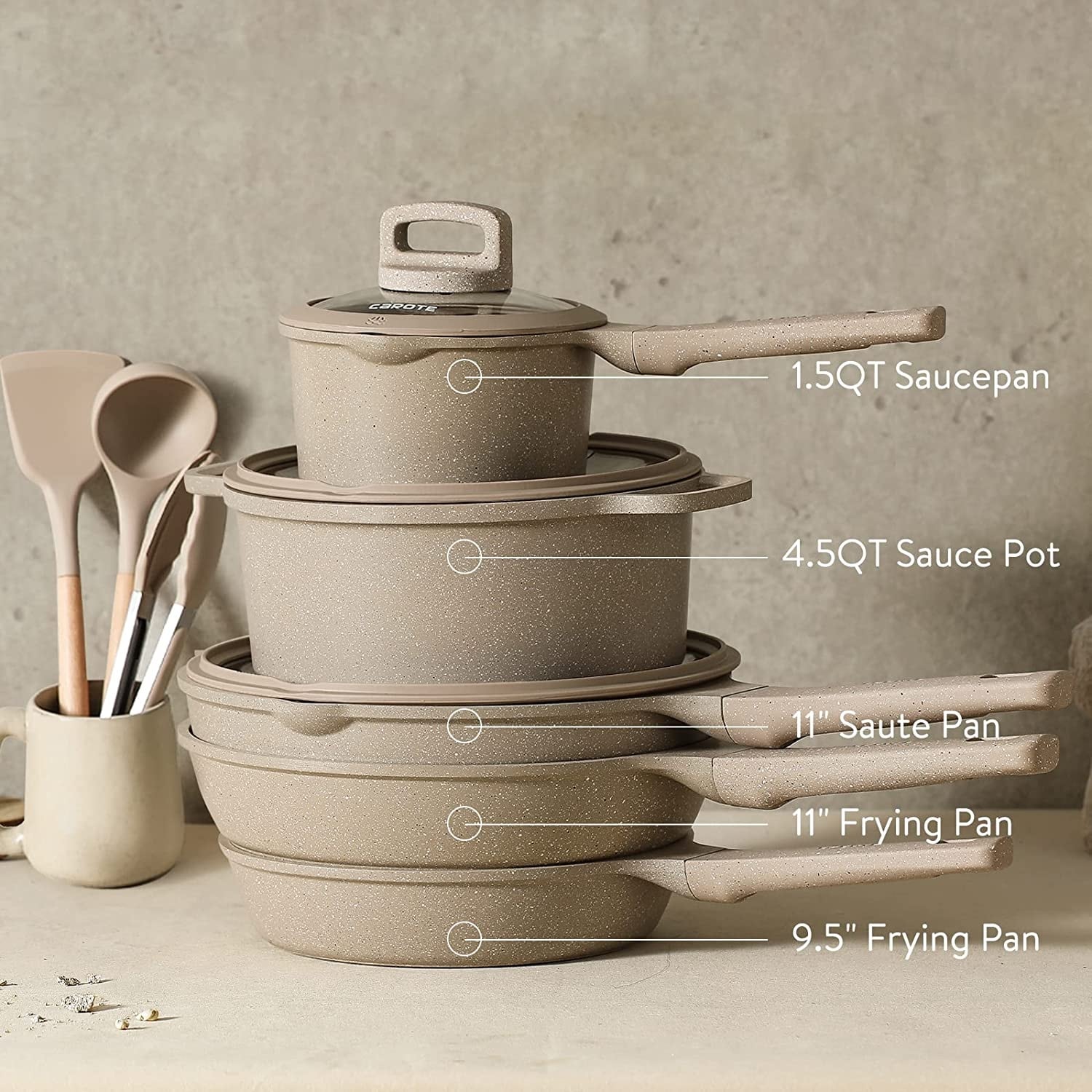 CAROTE Pots and Pans Set Nonstick, 11 Pcs Induction Cookware Set