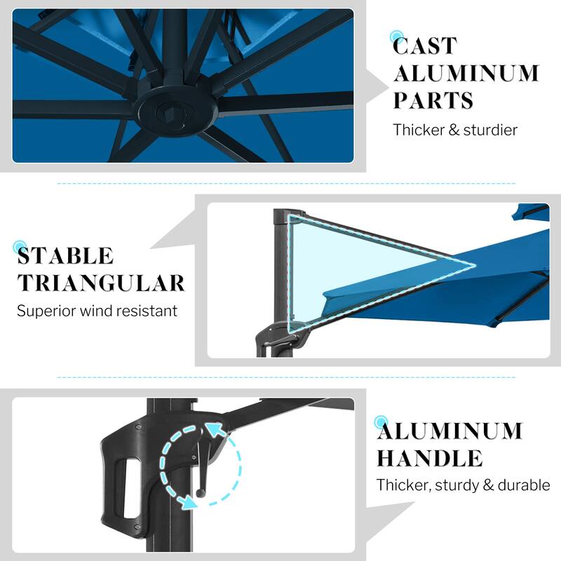 12FT Offset Patio Cantilever Umbrella with 360° Rotation