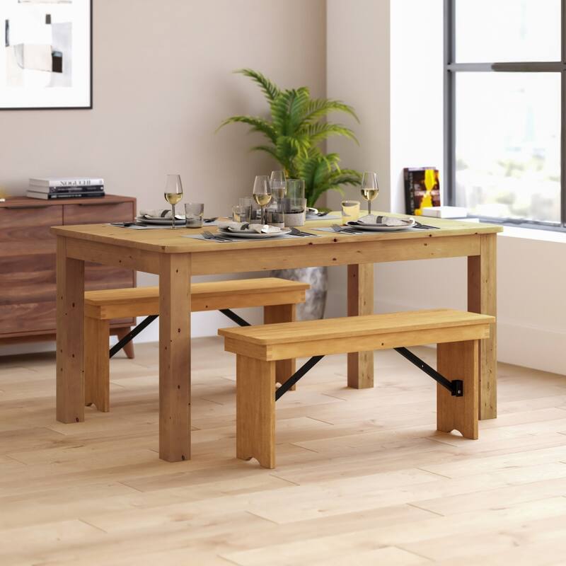 60" x 38" Rectangular Antique Rustic Solid Pine Farm Dining Table - Light Natural