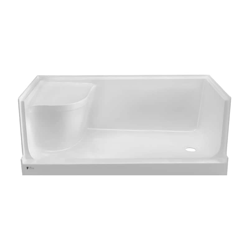 Fine Fixtures Single Threshold Acrylic Non-Slip Shower Base With Seat - 60 x 32