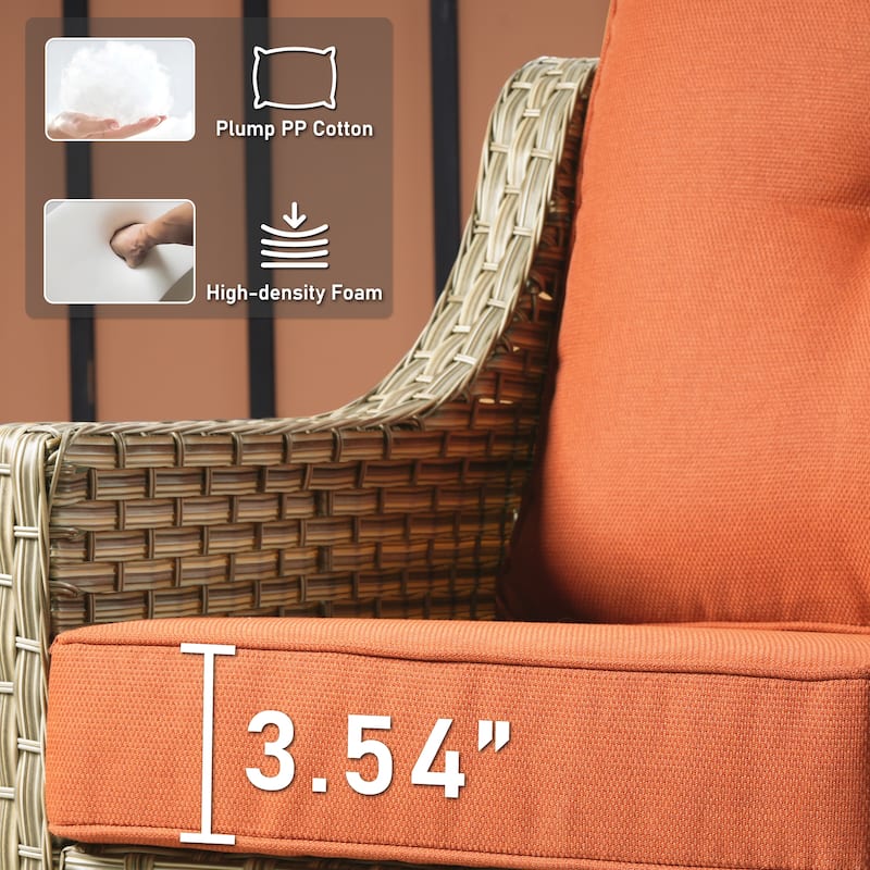 HOOOWOOO 5-piece Rattan Outdoor Furniture Patio Swivel Chair Chat Set with Ottoman