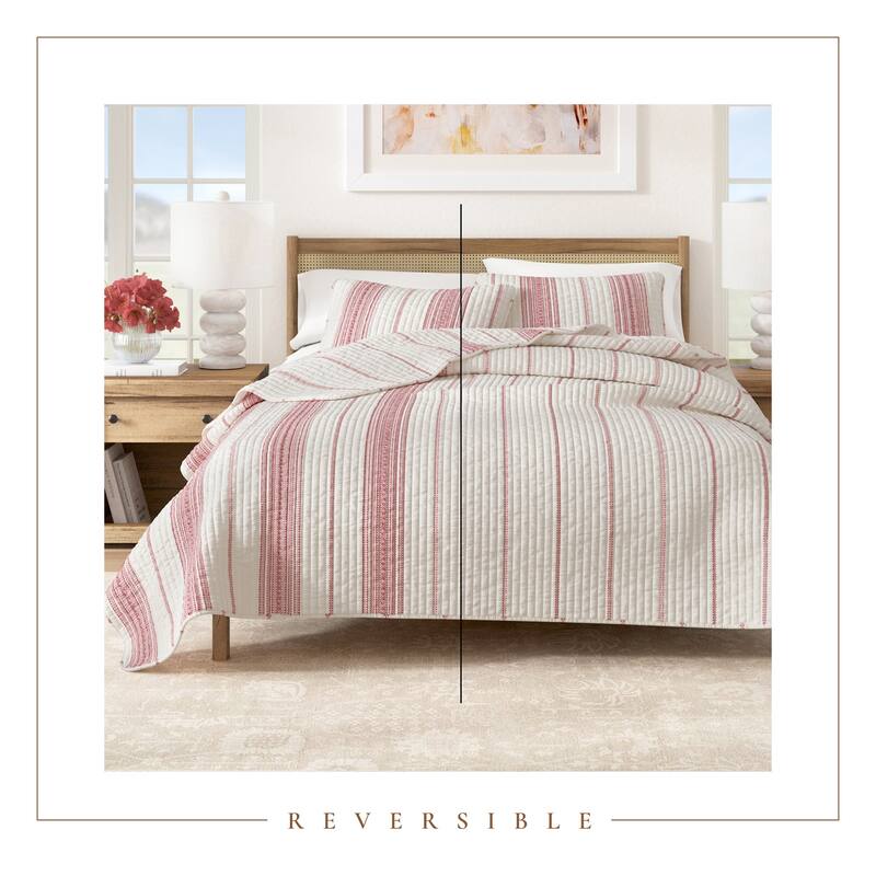 Linery & Co. Farmhouse Stripe Microfiber Quilt Set With Shams.